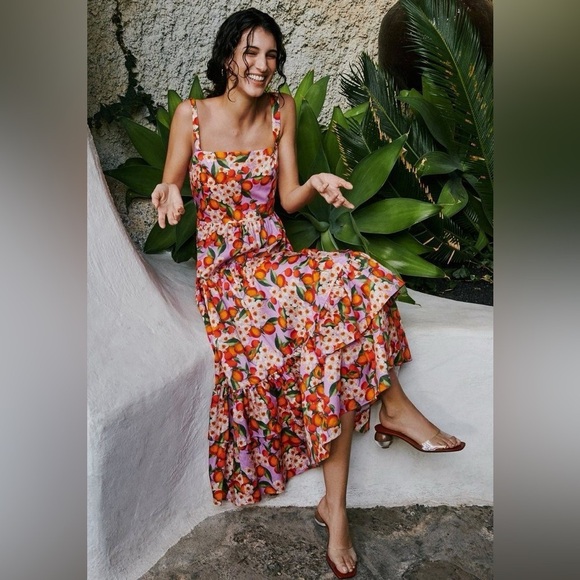 Borgo De Nor Dress Daniela Lemon Fruit Cotton Poplin Midi Lemonade 6 8 GUC